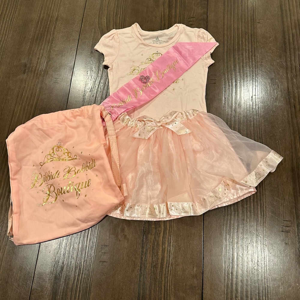 DISNEYLAND DISNEY BIBBIDI BOBBIDI BOUTIQUE TOP SKIRT BACKPACK HAIR PIN AND SASH